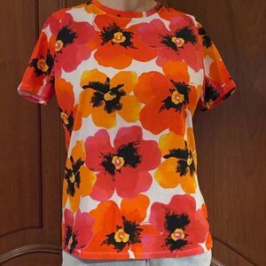 LANDS’ END Top Floral T-shirt Abstract Flower Print Size S